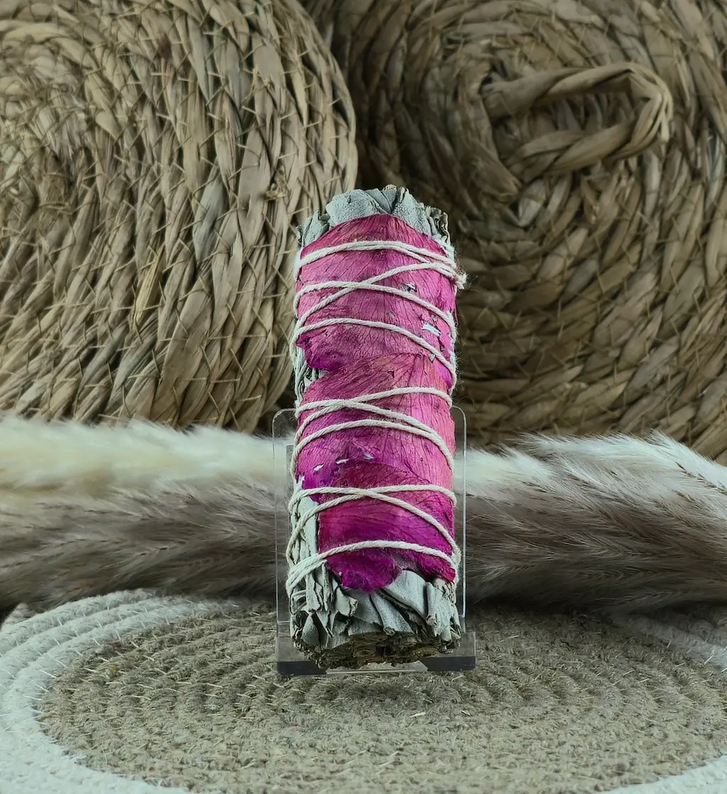 White Sage & Roses Smudge Stick